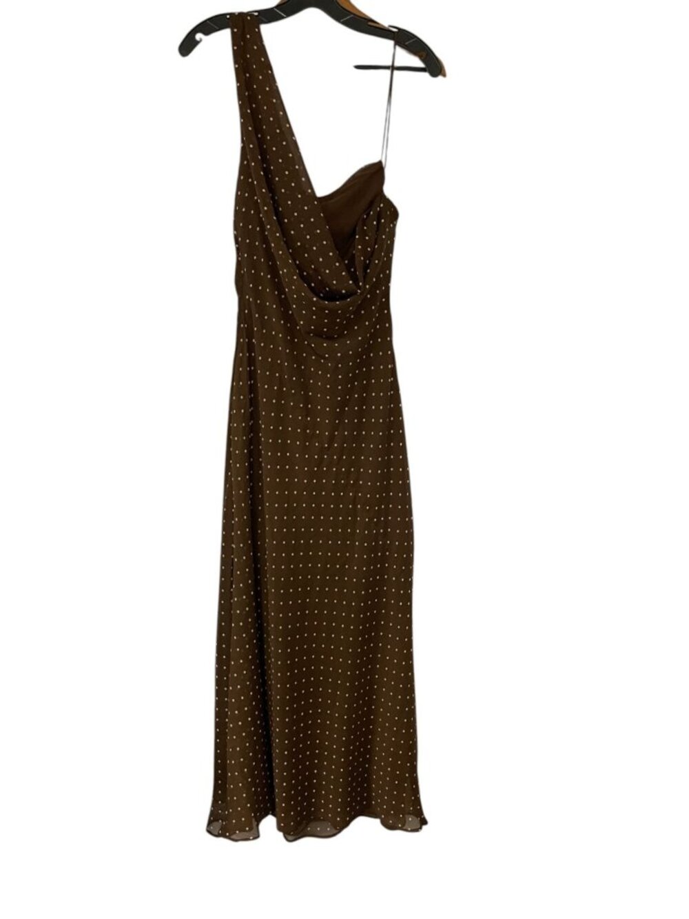 Zara Womens Dress Medium Brown Draped Neck Polka Dot Chiffon Lined 3152/274 NWT - Picture 4 of 10